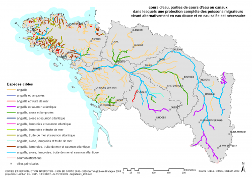 Carte des cours d’eau dans lesquels une protection complète des poissons migrateurs est nécessaire